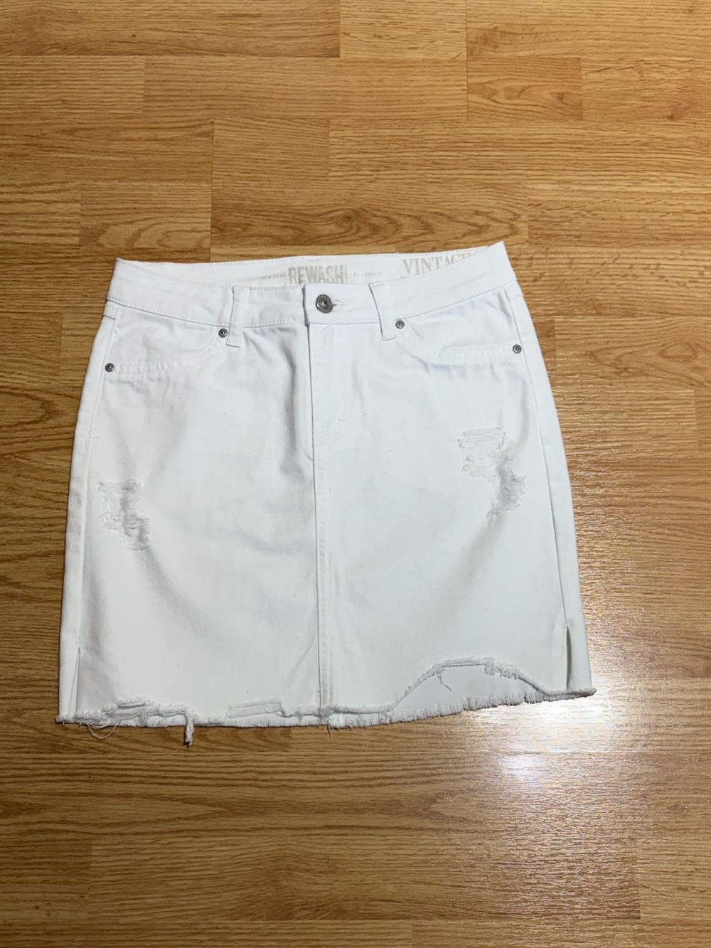 Rewash White Distressed Denim Mini Skirt